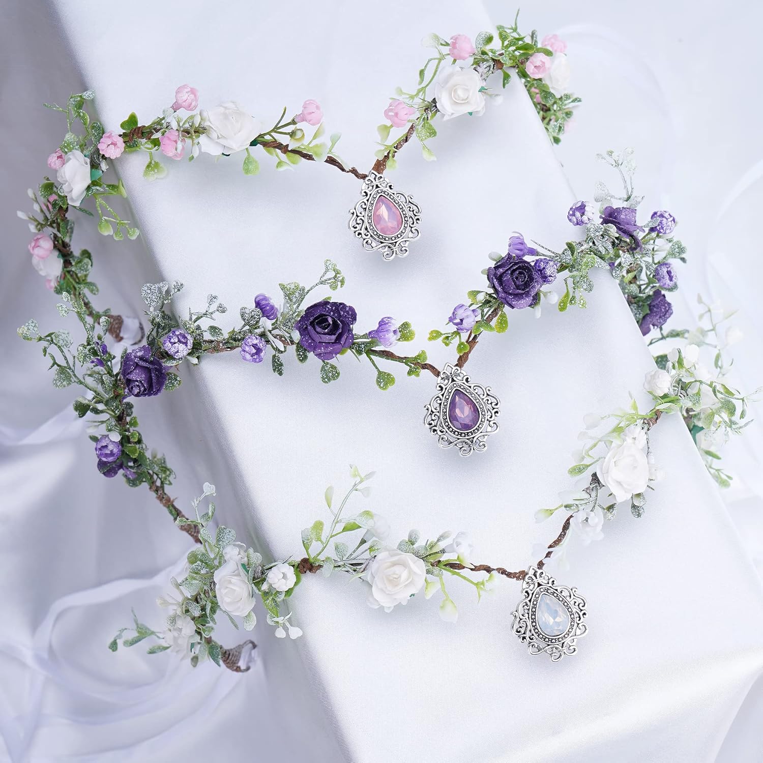 MOSTORY Purple Flower Headpiece - Fairy Floral Crown for Women Girls