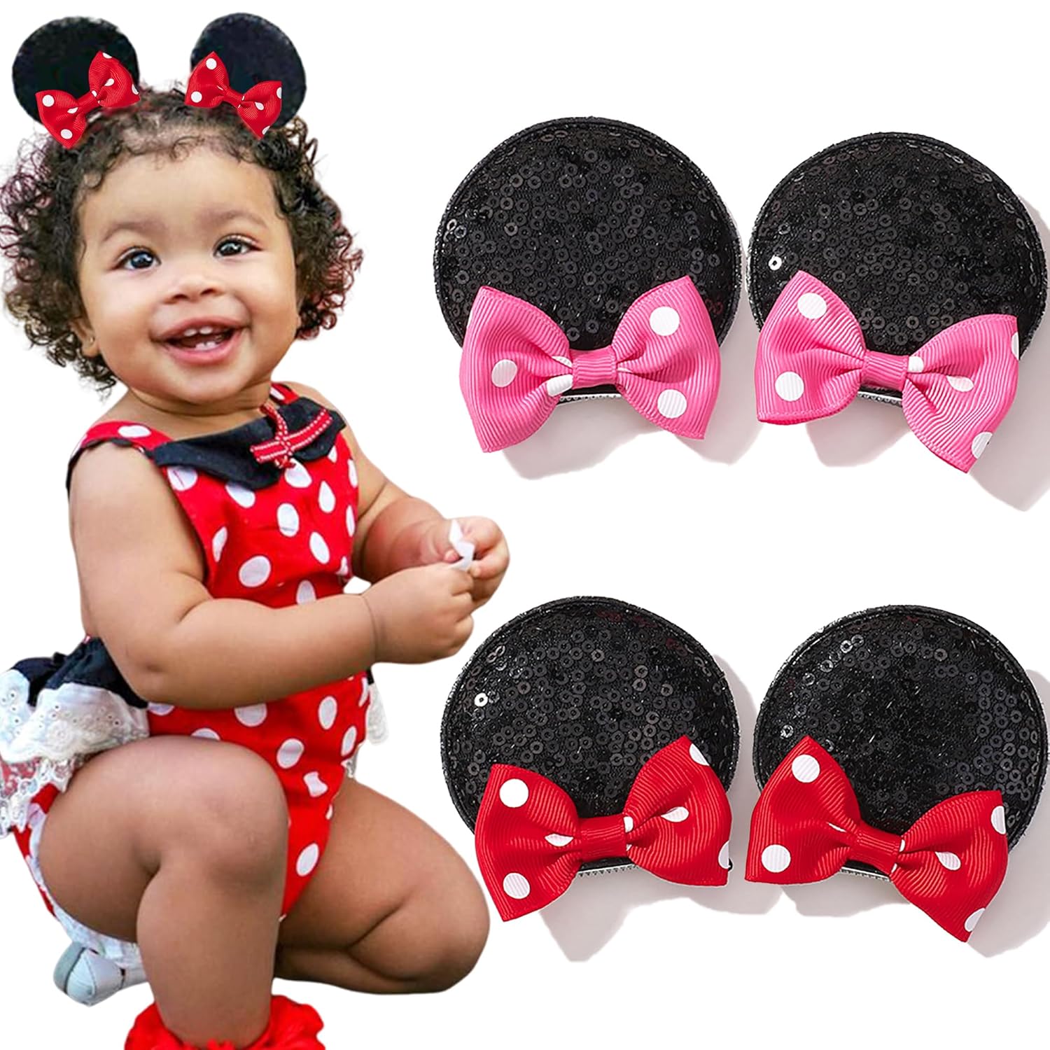 Ayesha Mouse Ears Hair Clips 4PCS Costume Bows for Baby Girls
