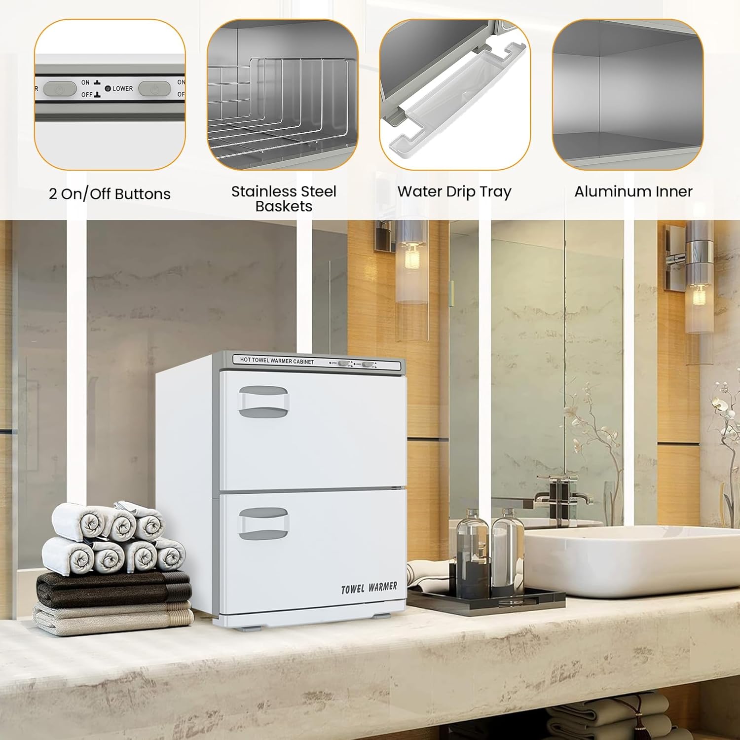 SalonDepot Hot Towel Warmer Double Cabinet 36L White