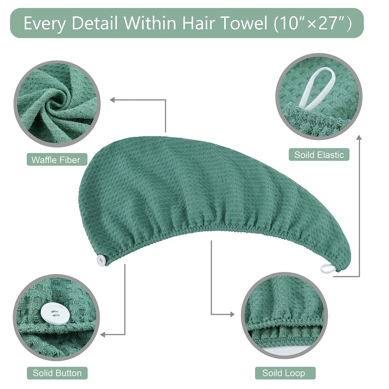 Dolwis Microfiber Drying Towel - 2-Pack Waffle Terry Cloth for Wet Hair