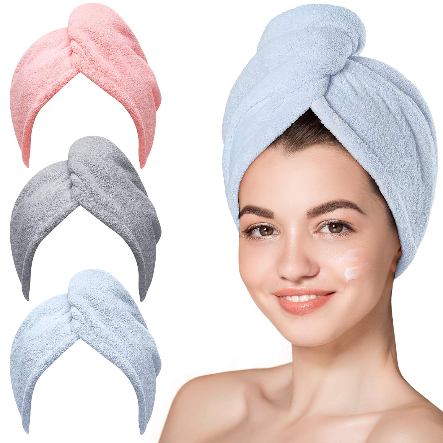 Hicober Microfiber Hair Towel Set 3-Pack Anti-Frizz Drying Wrap