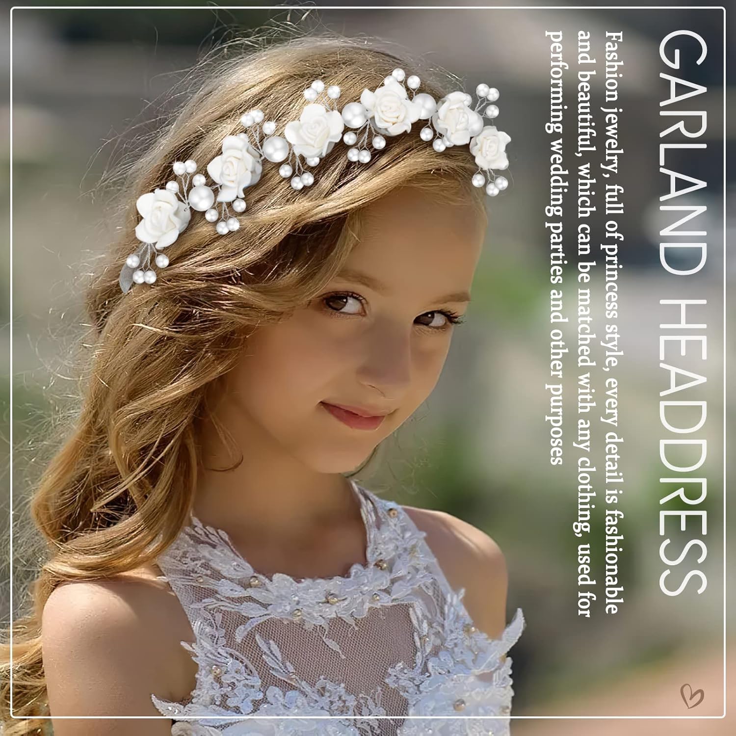 Tanfeine Princess Headband with Pearls and White Flowers for Girls First Communion