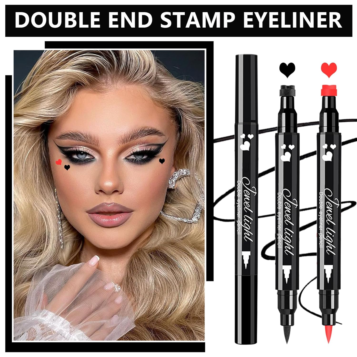 2PCS Red Black Heart Stamp Eyeliner for Costume Makeup