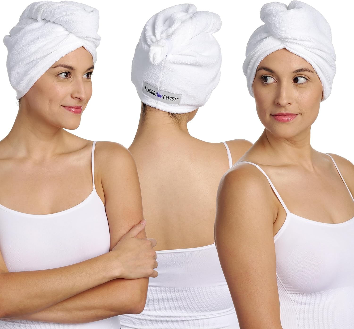 Turbie Twist 3-Pack Cotton Hair Towel Wrap - White