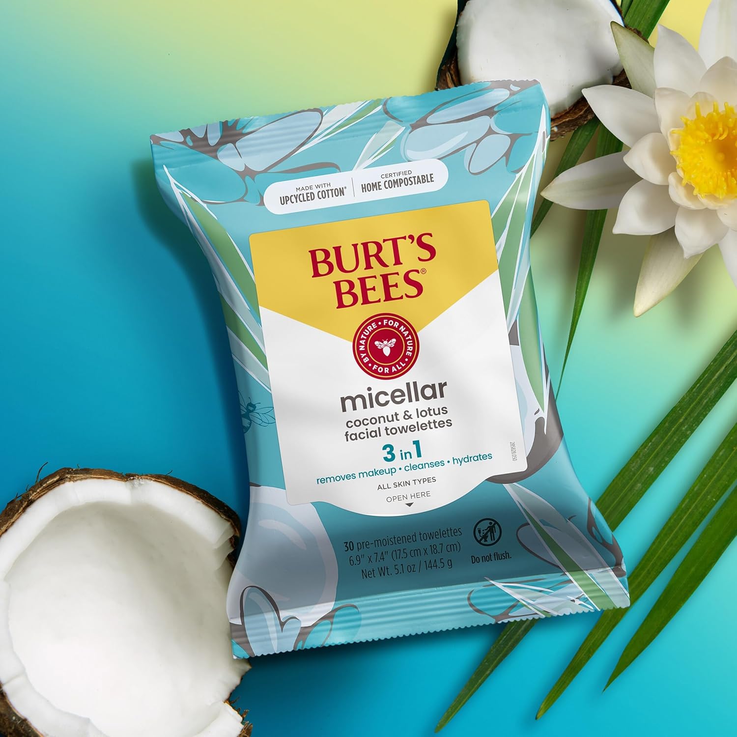 Burts Bees Coconut Lotus Face Wipes 30 Ct 3-Pack