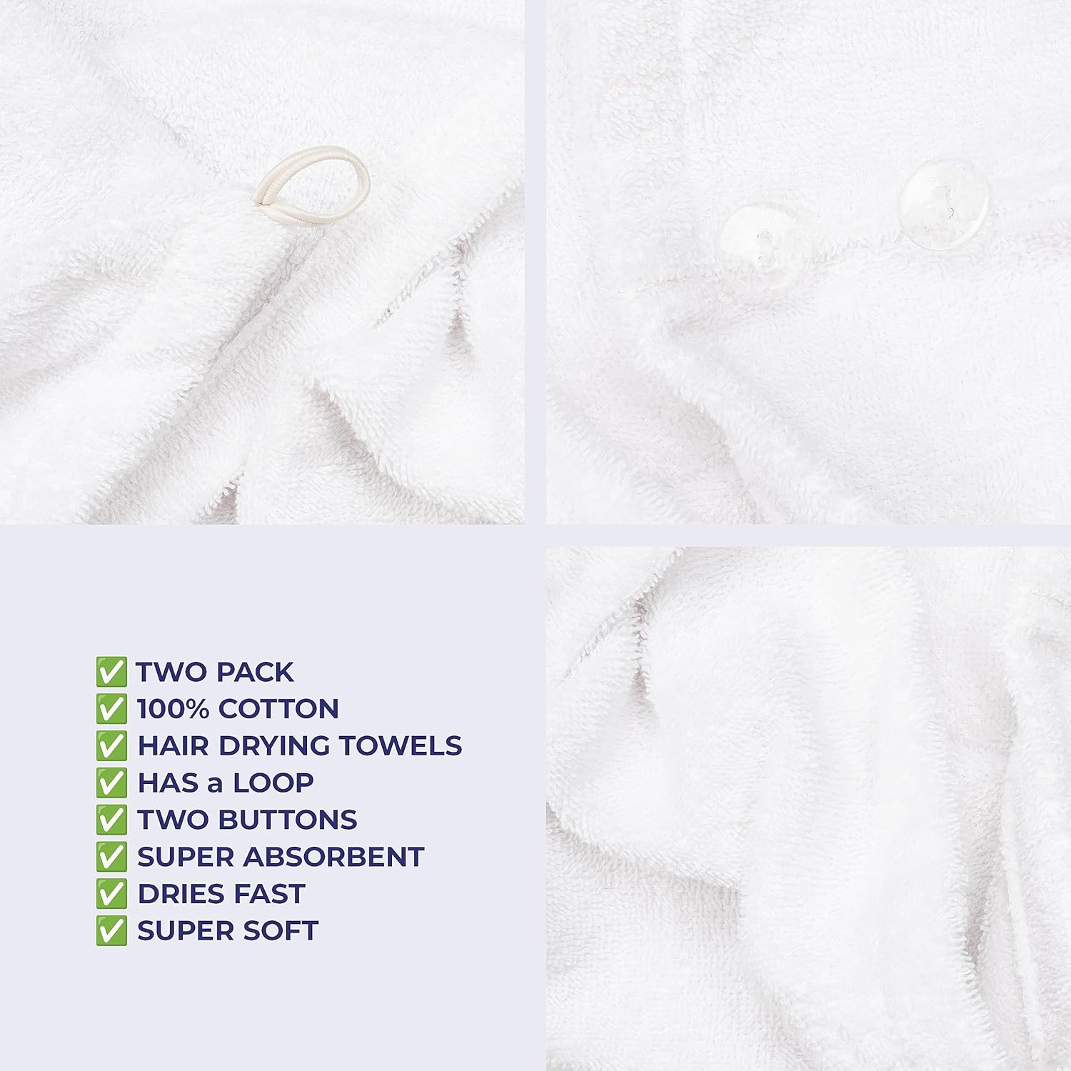 American Soft Linen 100 Cotton Hair Towels 2 Pack