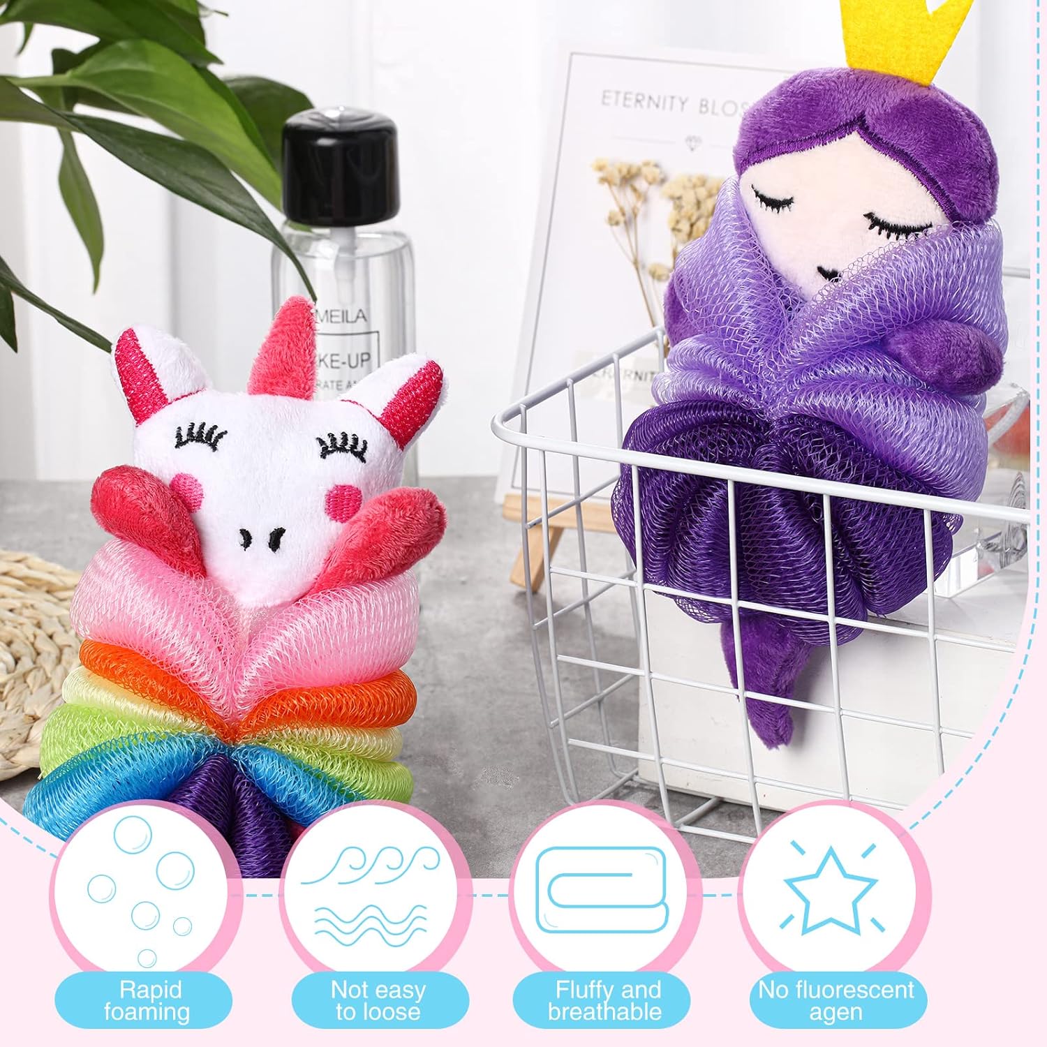 Nuenen 2 Pcs Kids Bath Loofahs with Cartoon Designs