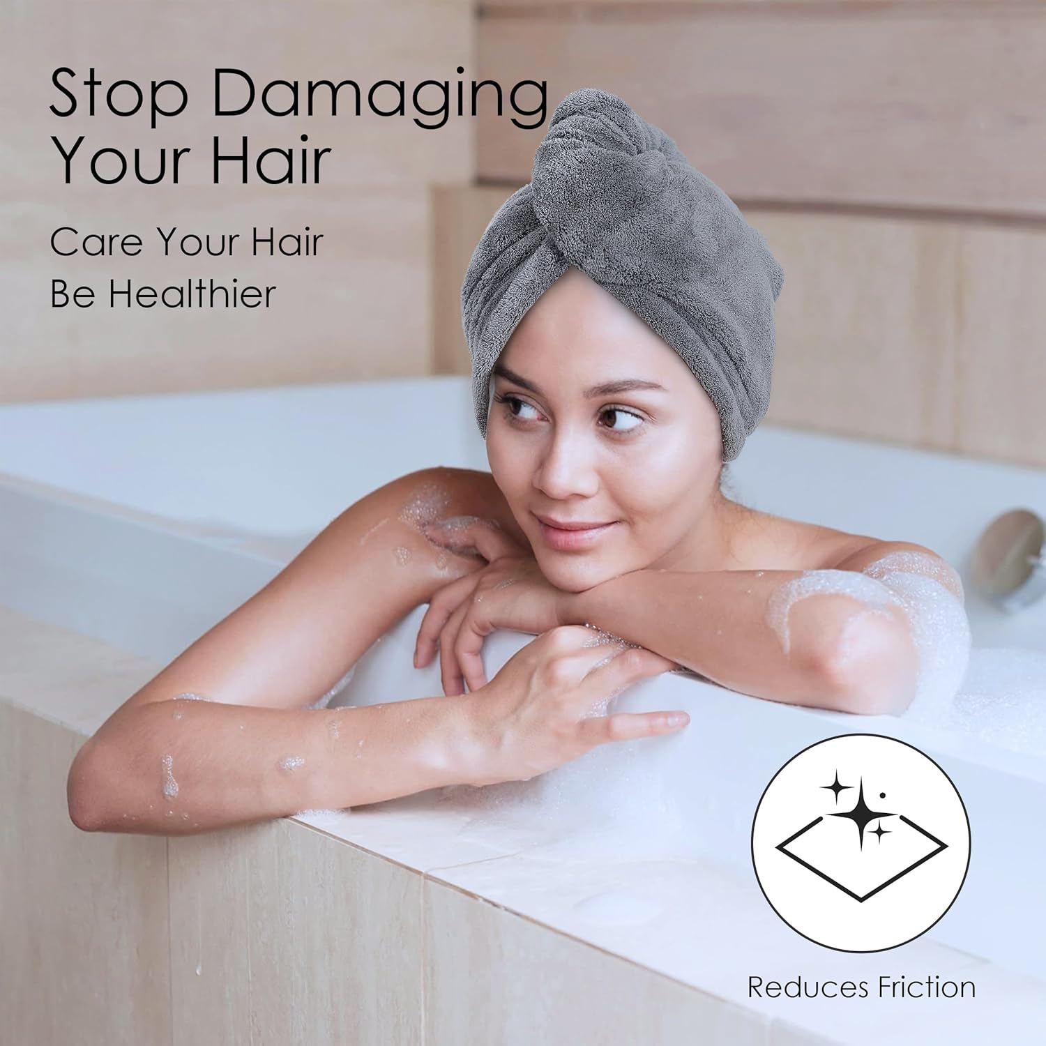 TENSTARS 5 Pack Hair Towel Wrap - Quick Dry Elastic Loop Design