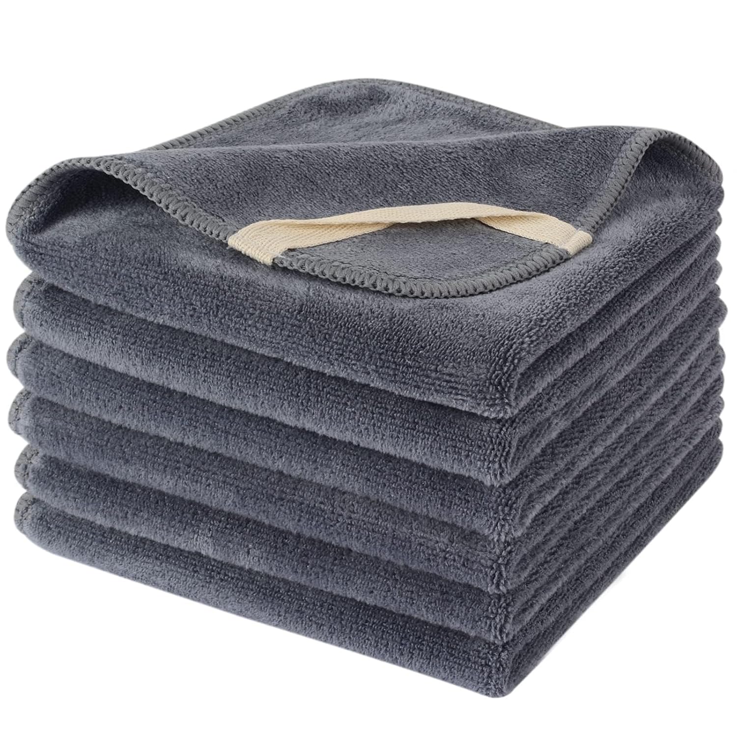 SINLAND Microfiber Facial Cloths 6 Pack Grey 12x12 Inch