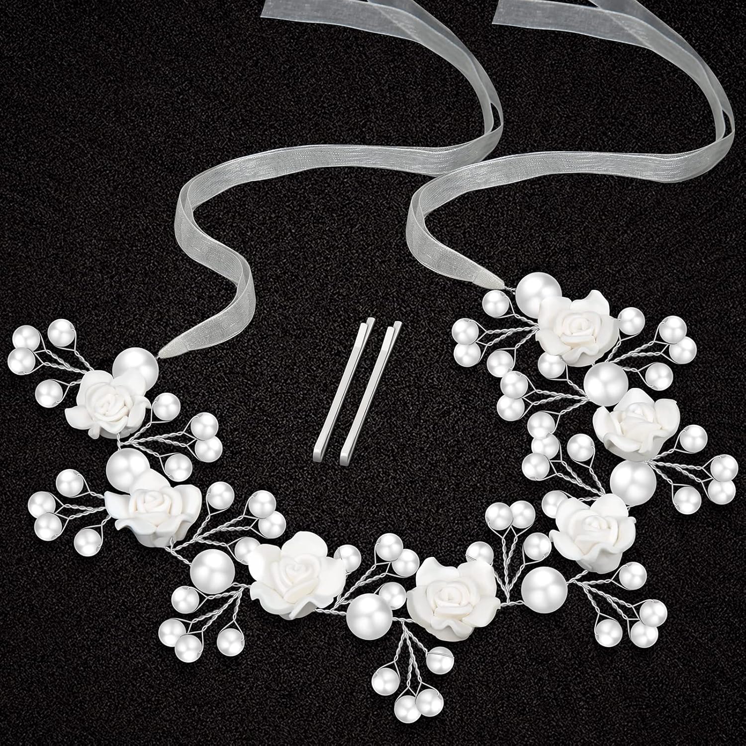 Tanfeine Princess Headband with Pearls and White Flowers for Girls First Communion