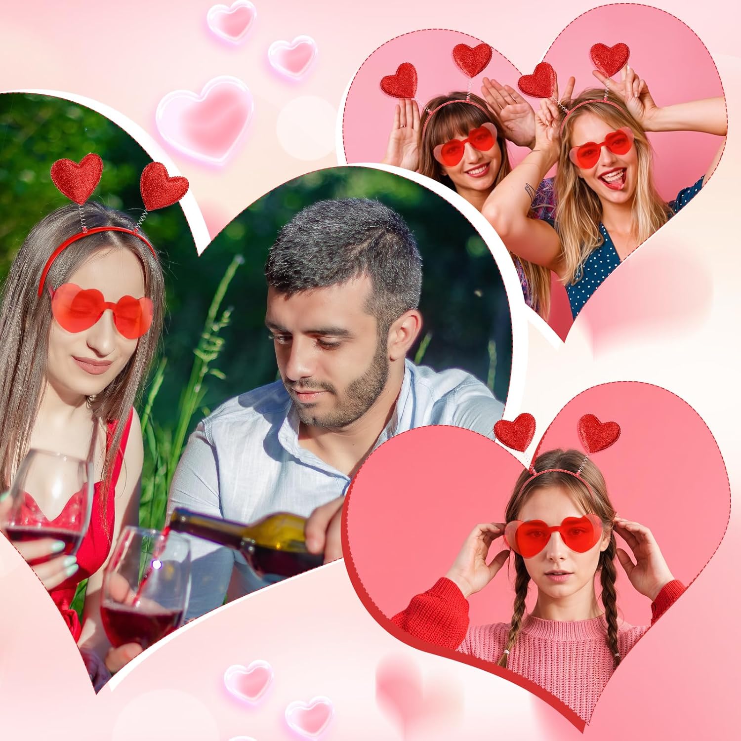 Valentine Heart Headband and Sunglasses Set Red