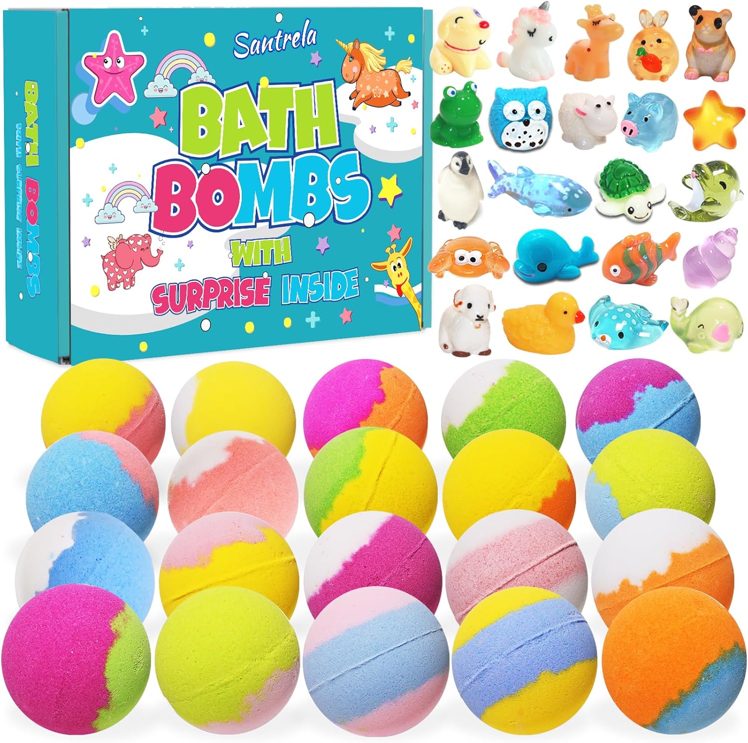 Santrela Kids Bath Bombs with Surprise Toys 20 Pack