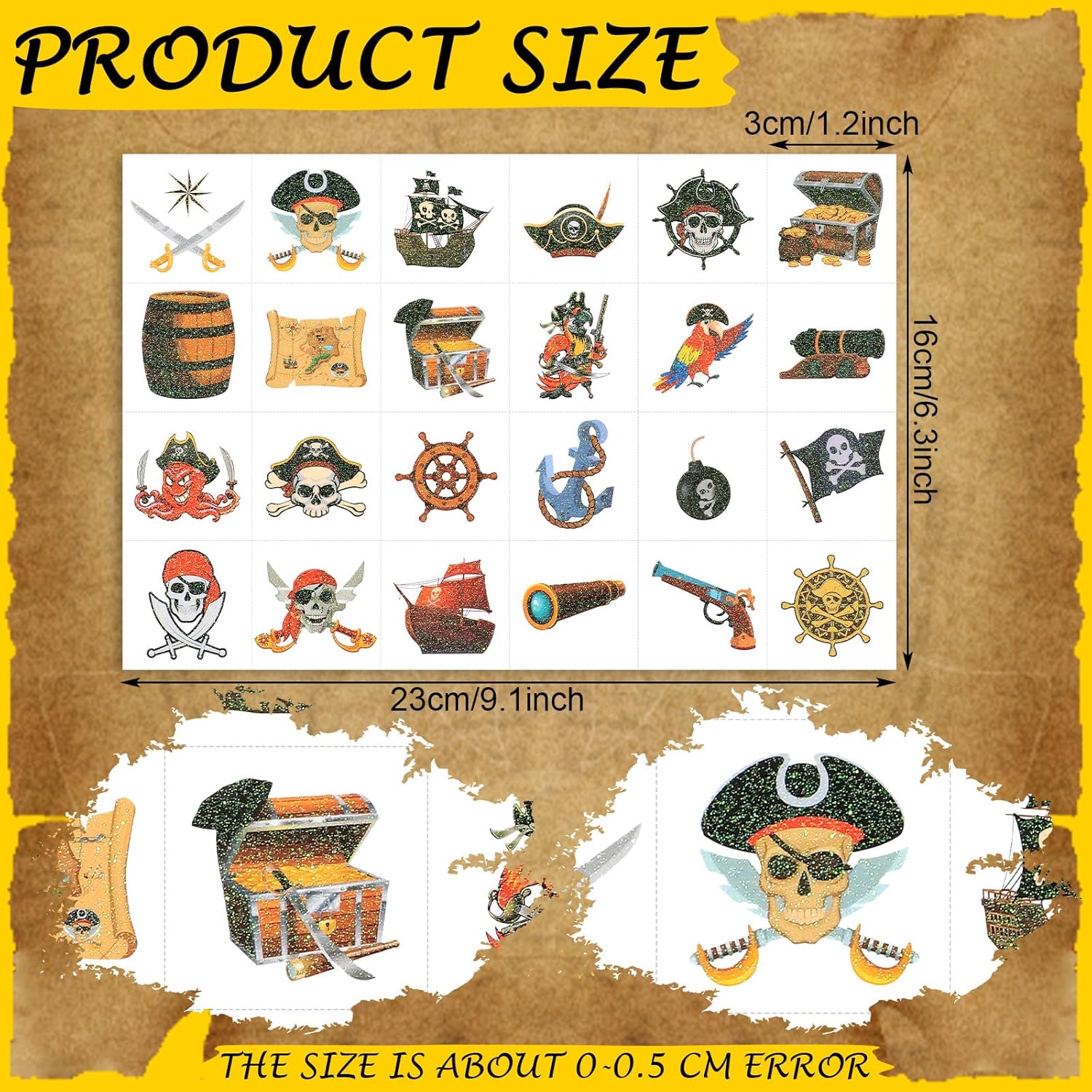 Landhoow Pirate Glitter Temporary Tattoos 240 Pcs