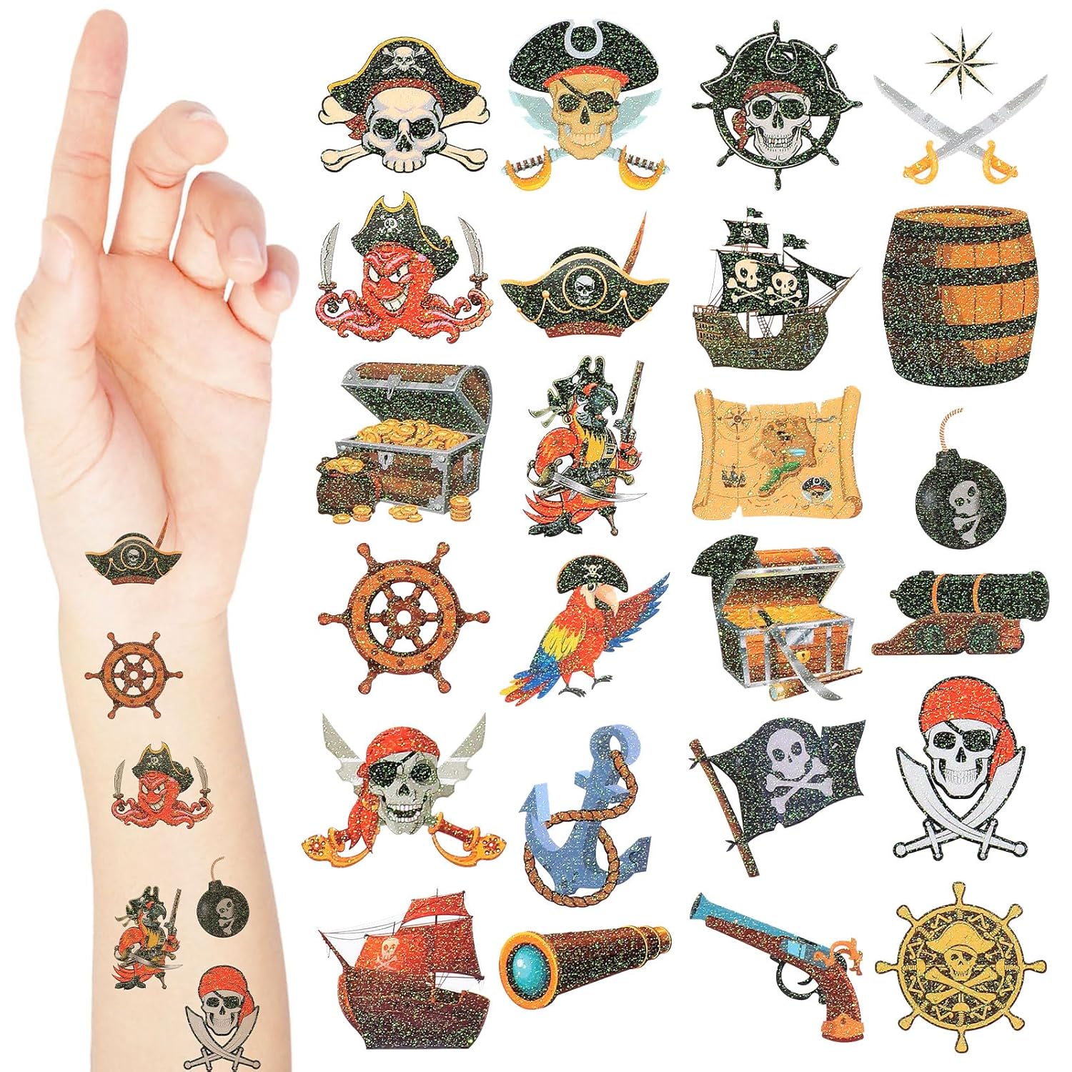 Landhoow Pirate Glitter Temporary Tattoos 240 Pcs