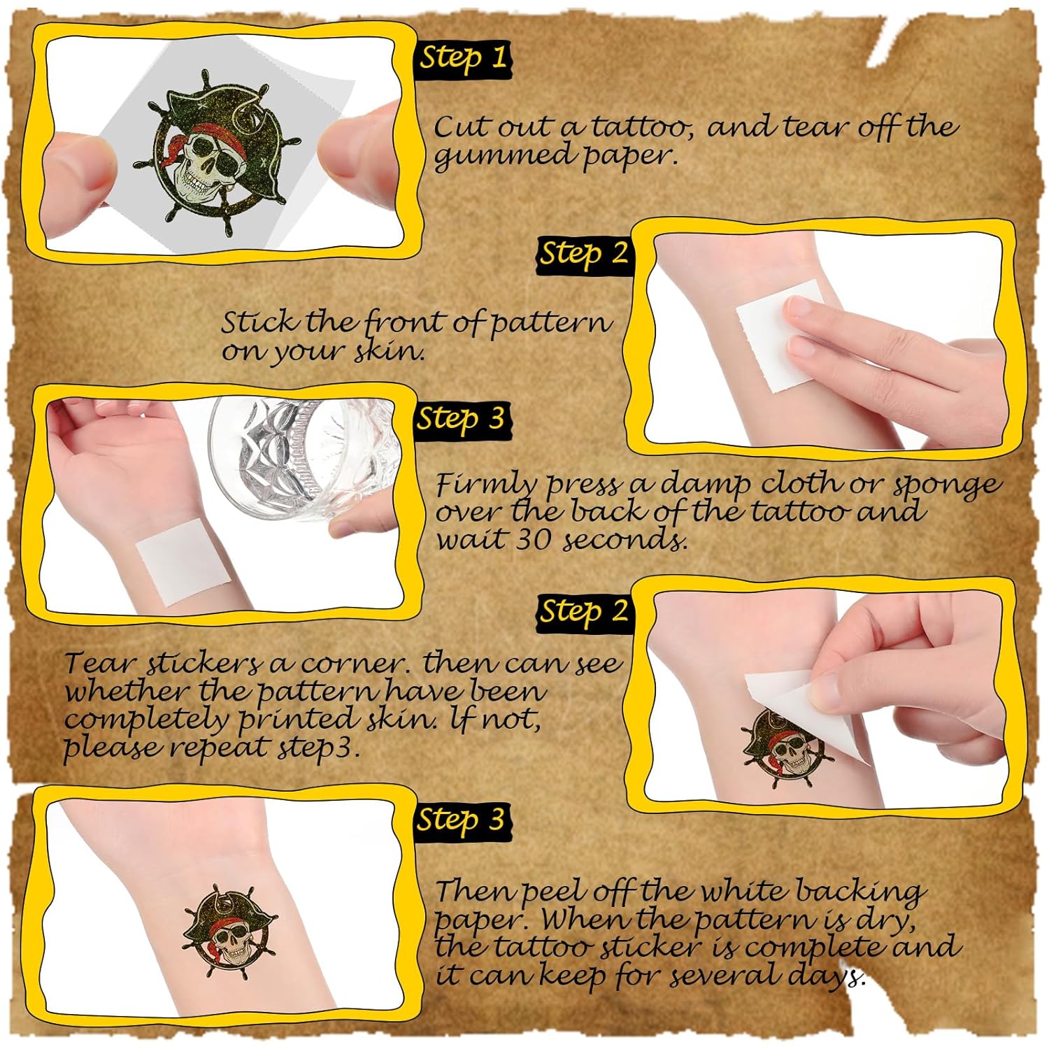 Landhoow Pirate Glitter Temporary Tattoos 240 Pcs