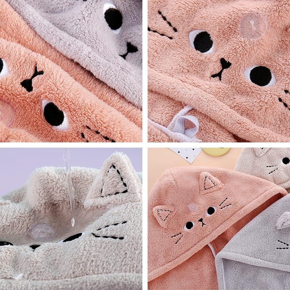 Cute Cat Hair Drying Towel Wrap for Kids and Women