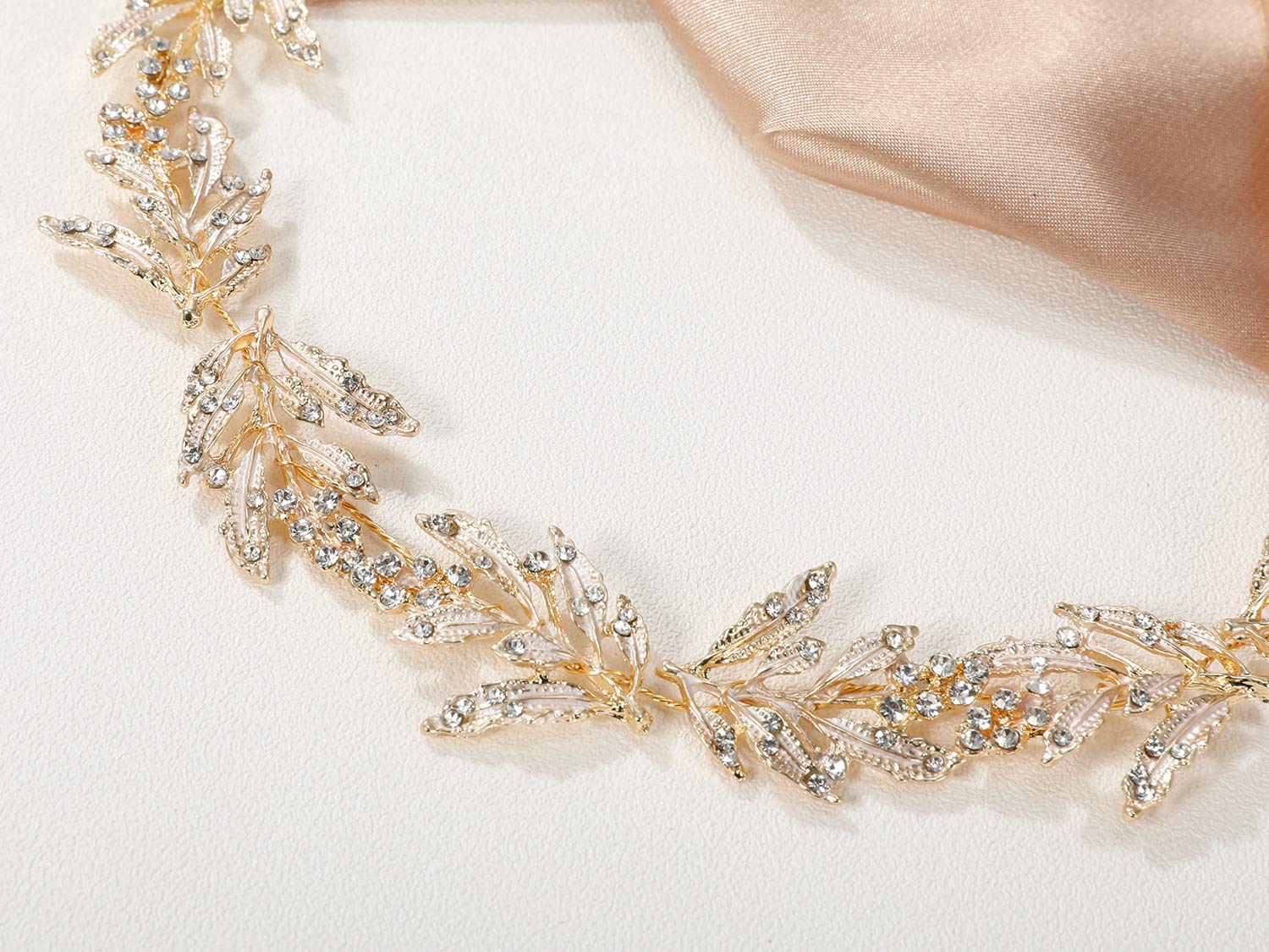 SWEETV Leaf Bridal Headband with Rhinestones