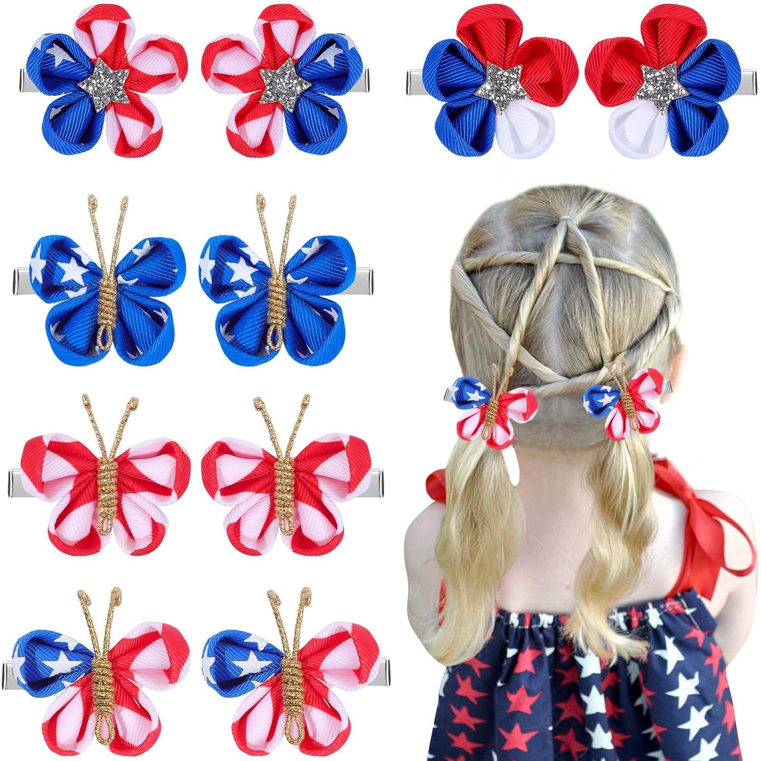 10PCS 4th of July Butterfly Hair Clips with Alligator Clips