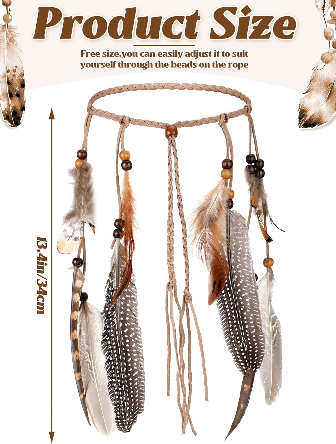 XunYee Feather Headband for Women - Hippie Costume Accessory