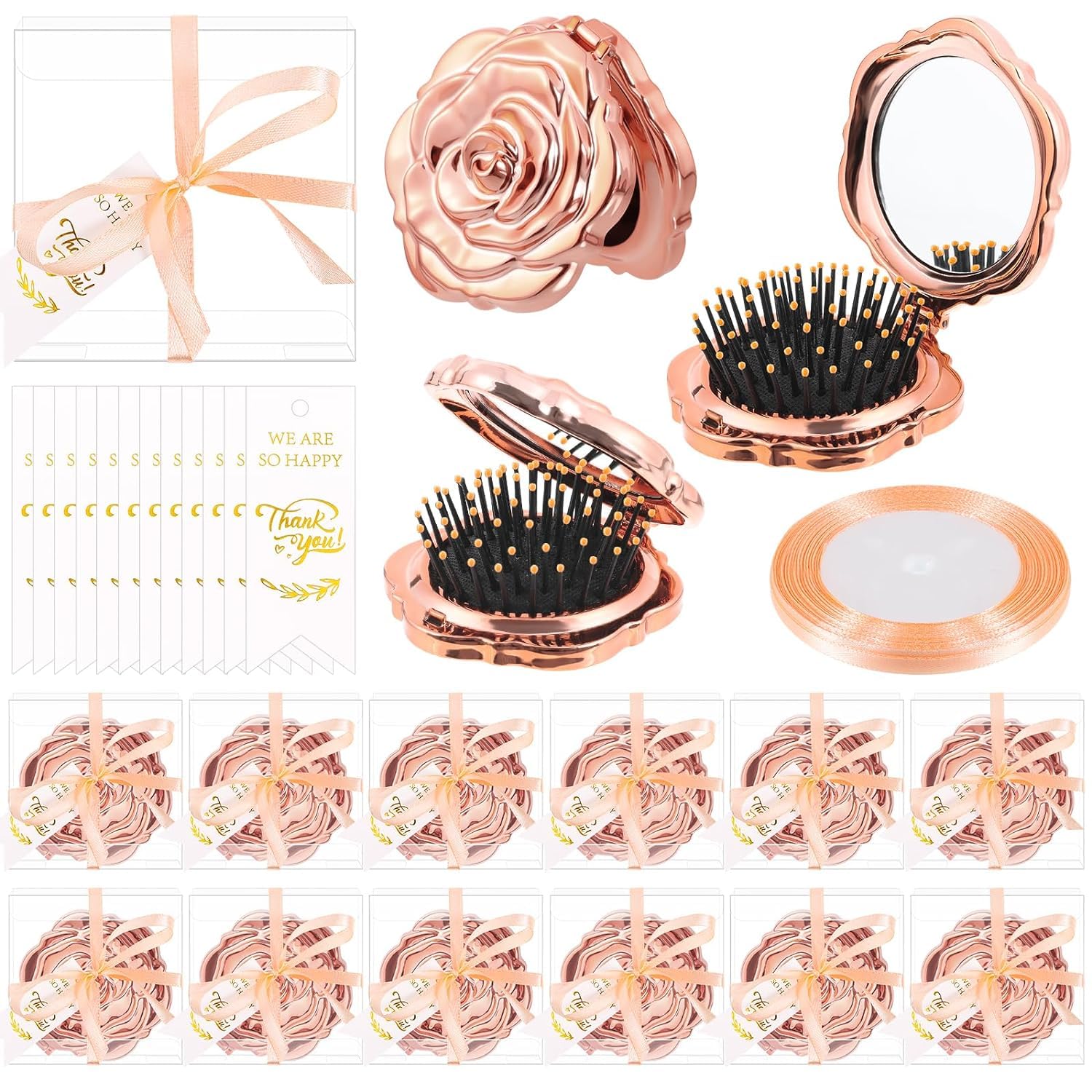12 Set Rose Compact Mirror Brush Wedding Gift Set