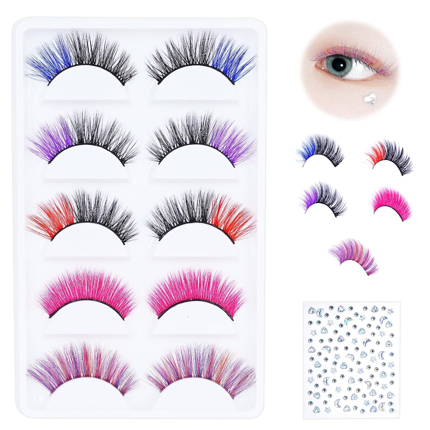 Halloween Colored Eyelashes 5 Pairs Faux Mink