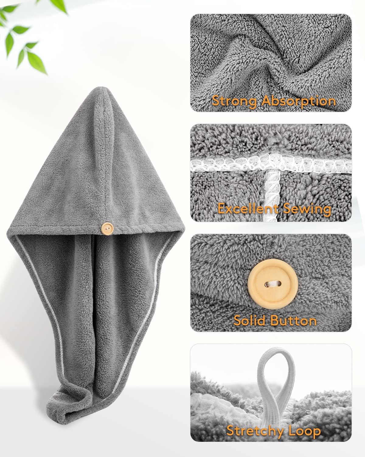 YFONG 3 Pack Microfiber Hair Drying Towels with Button