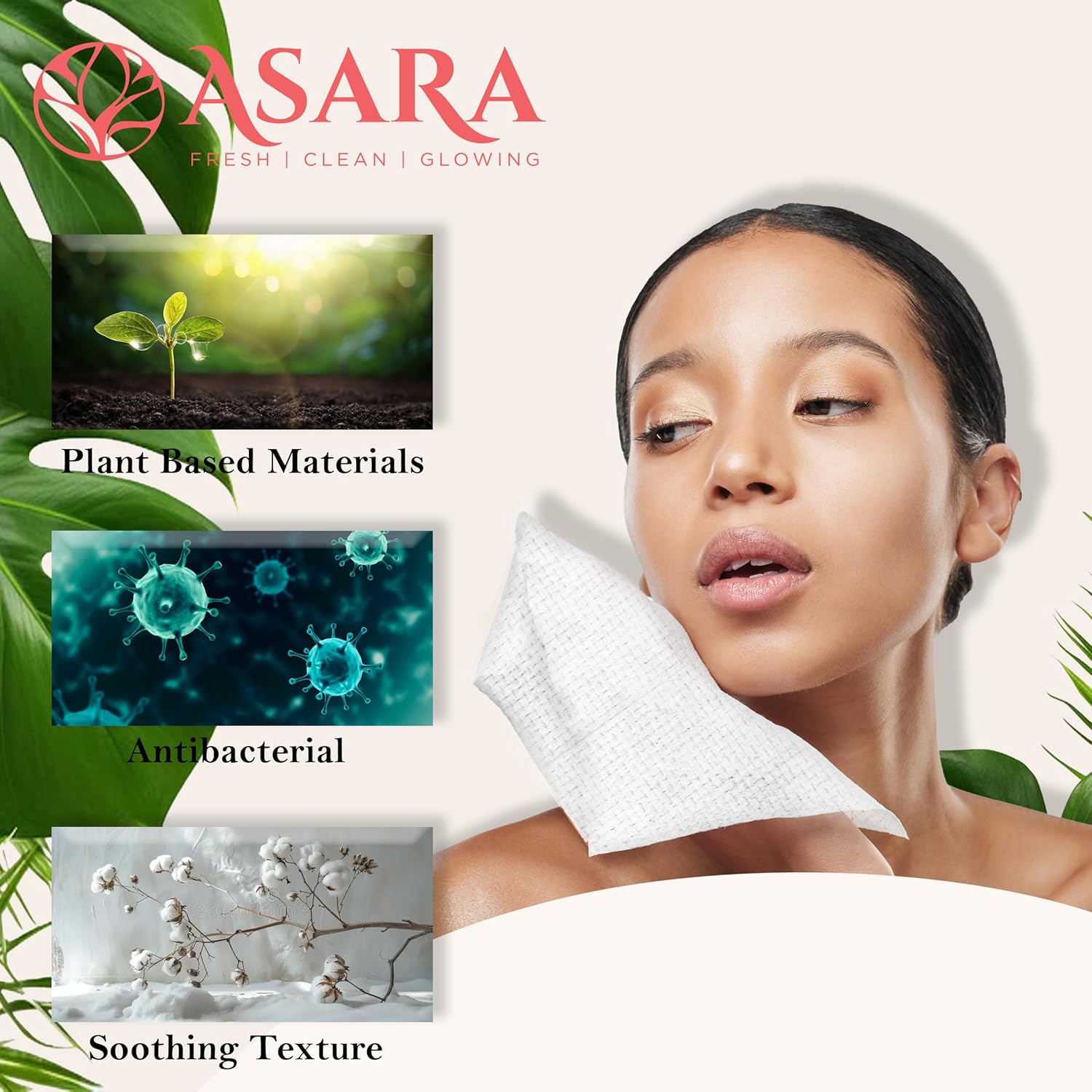 ASARA XL Facial Wipes - Organic Vegan Biodegradable