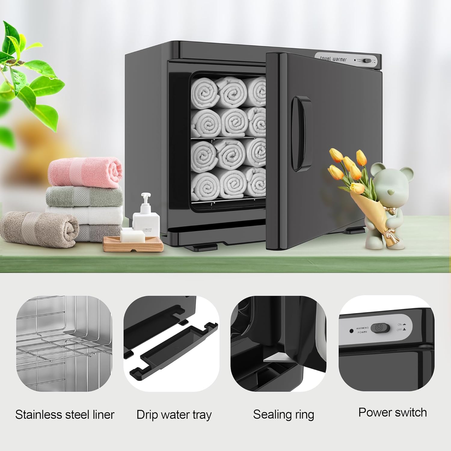 RyJaune 23L Towel Warmer Cabinet - Black 1