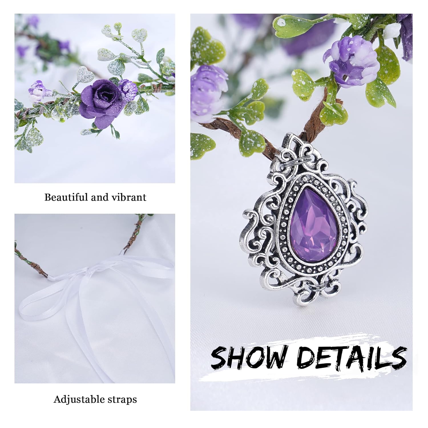 MOSTORY Purple Flower Headpiece - Fairy Floral Crown for Women Girls