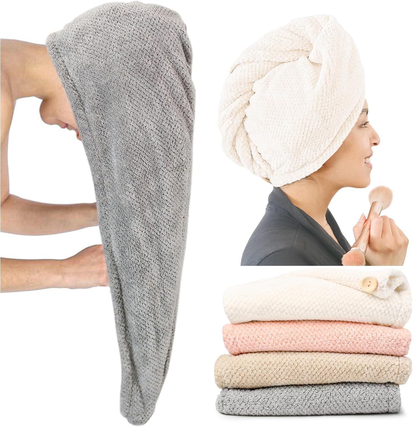 ROLSHOL Extra Large 4 Pack Microfiber Hair Towel Wrap