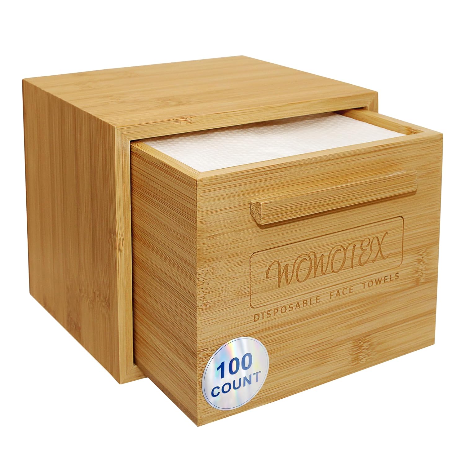 WOWOTEX Luxe Bamboo Towel Container with 100 Biodegradable Face Towels 1