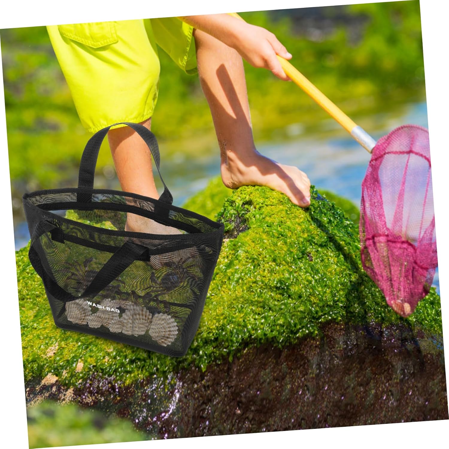 FOYTOKI Nylon Mesh Shower Tote Bag Portable Toiletry Organizer