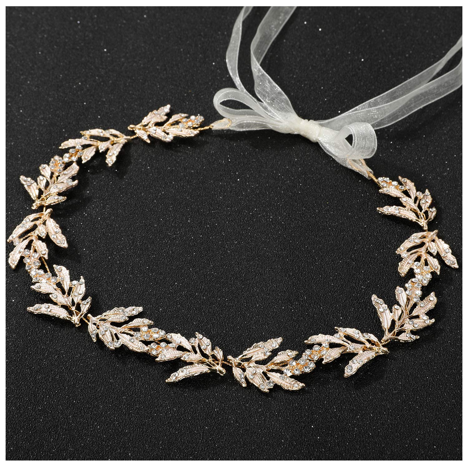 SWEETV Leaf Bridal Headband with Rhinestones
