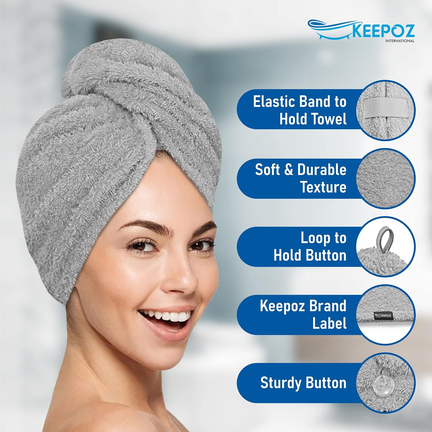 KEEPOZ Hair Towel Wrap for Women 100 Cotton Turban Head Wrap