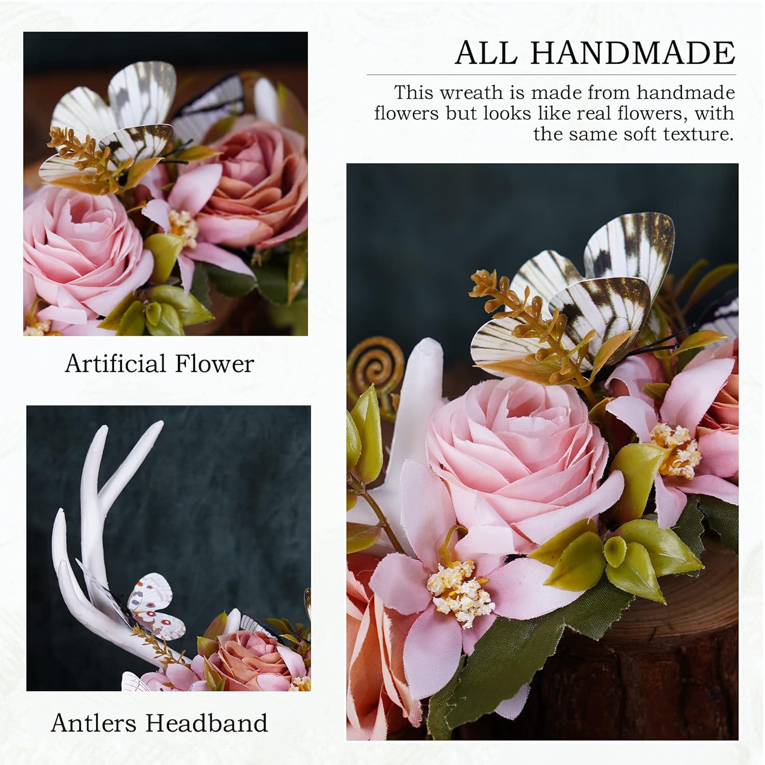 MOSTORY White Antler Headband with Flower Crown for Women Girls