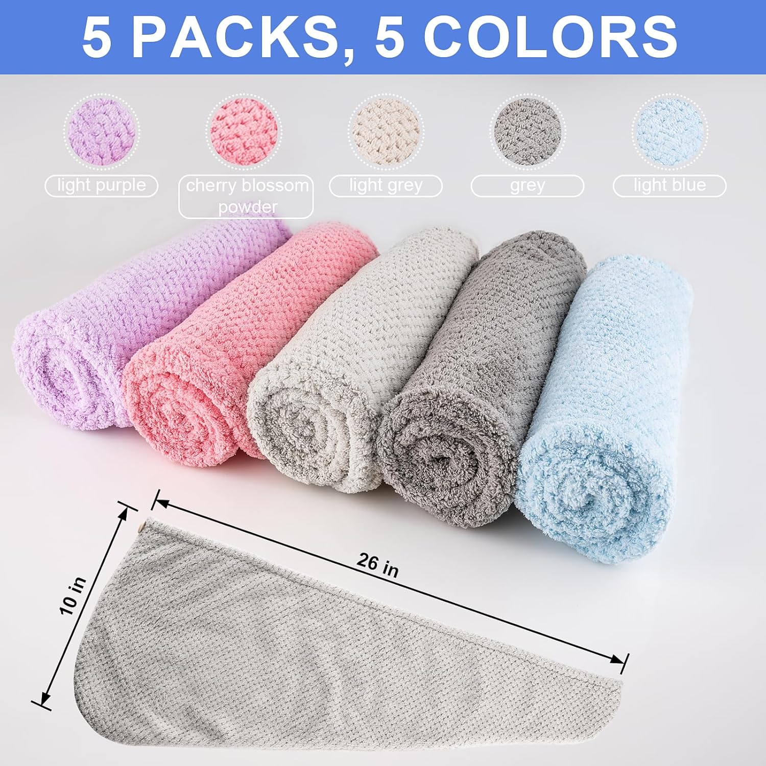 5 Pack Microfiber Hair Towels for Women