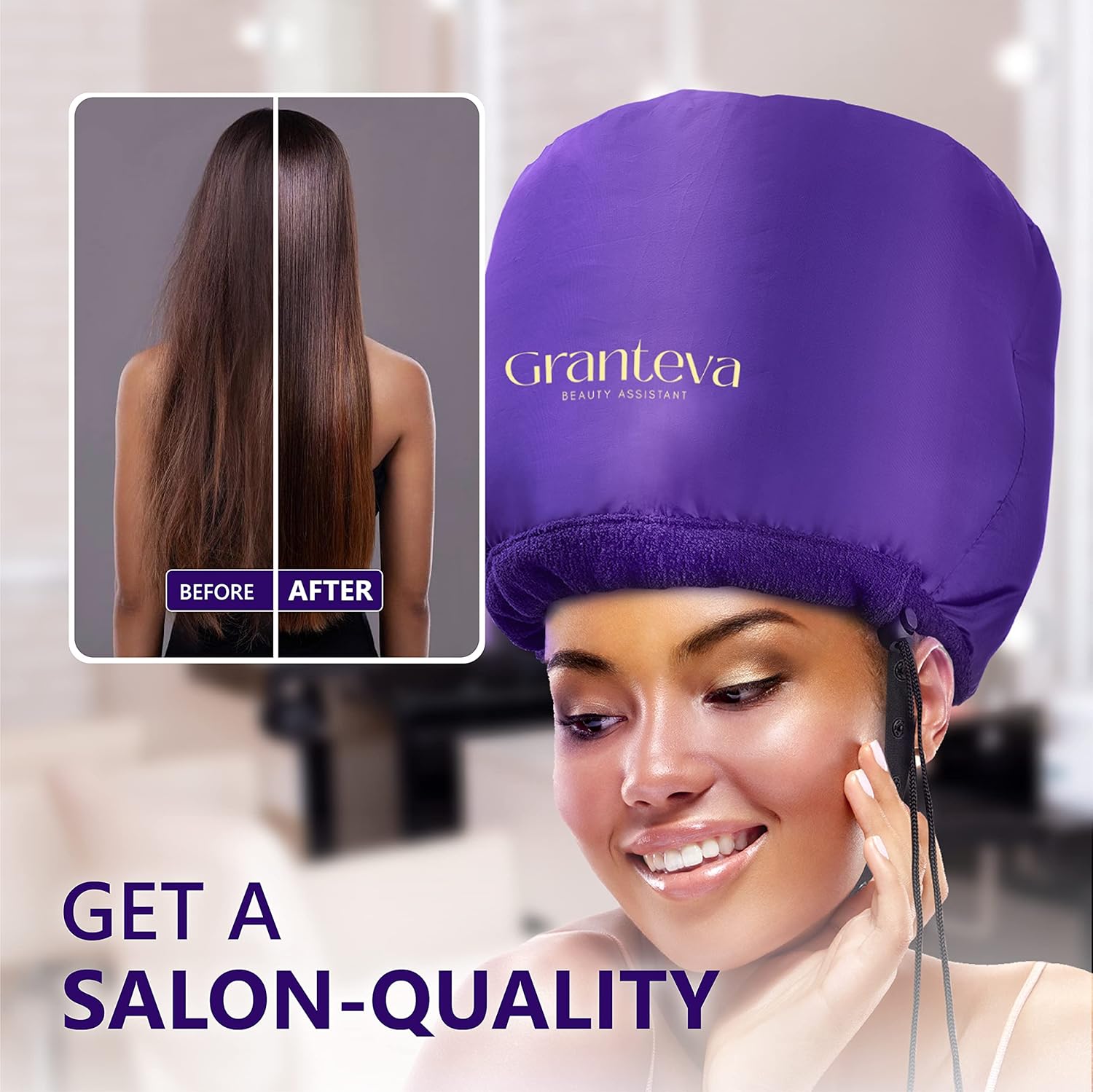 Granteva Bonnet Hair Dryer with Headband - Purple Large