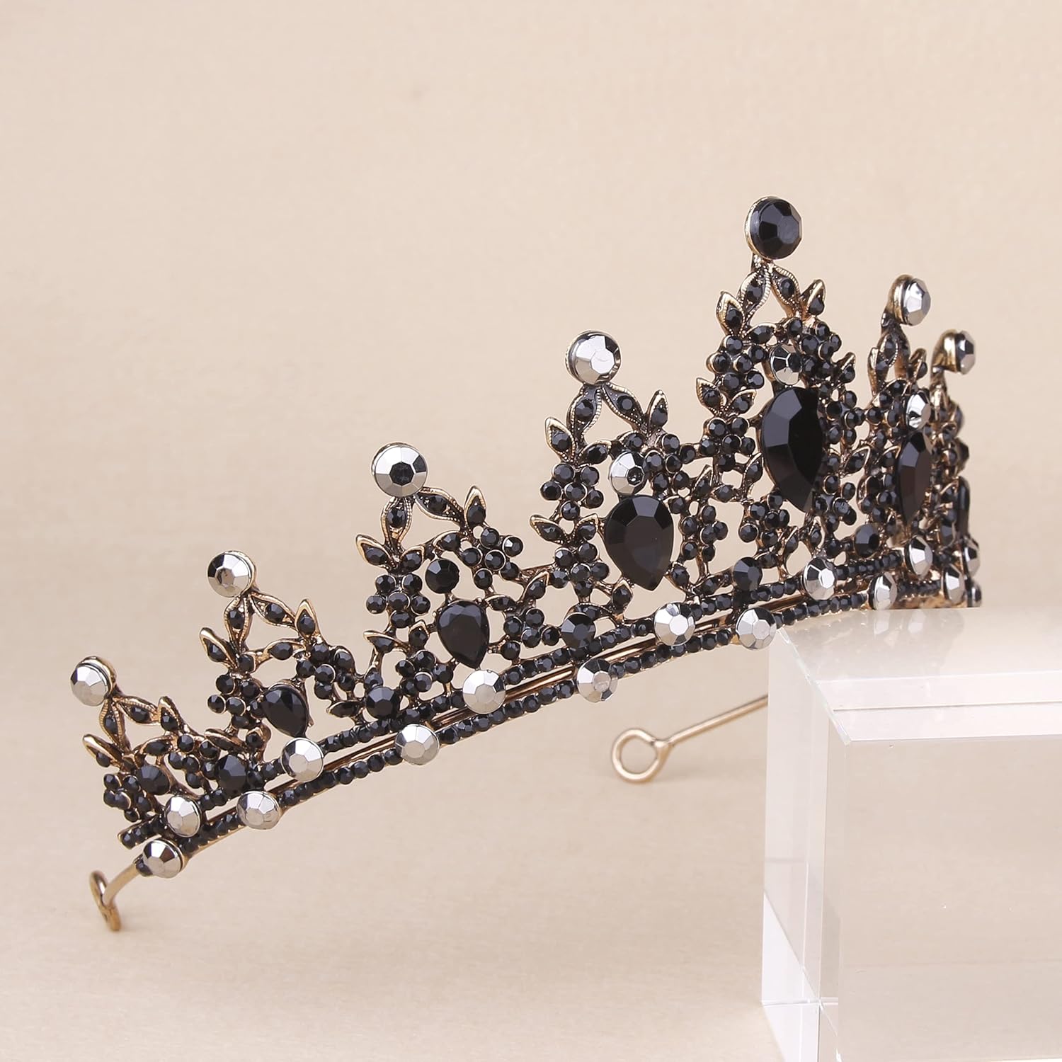 Vofler Black Crown Tiara for Women - Gothic Halloween Costume Headband
