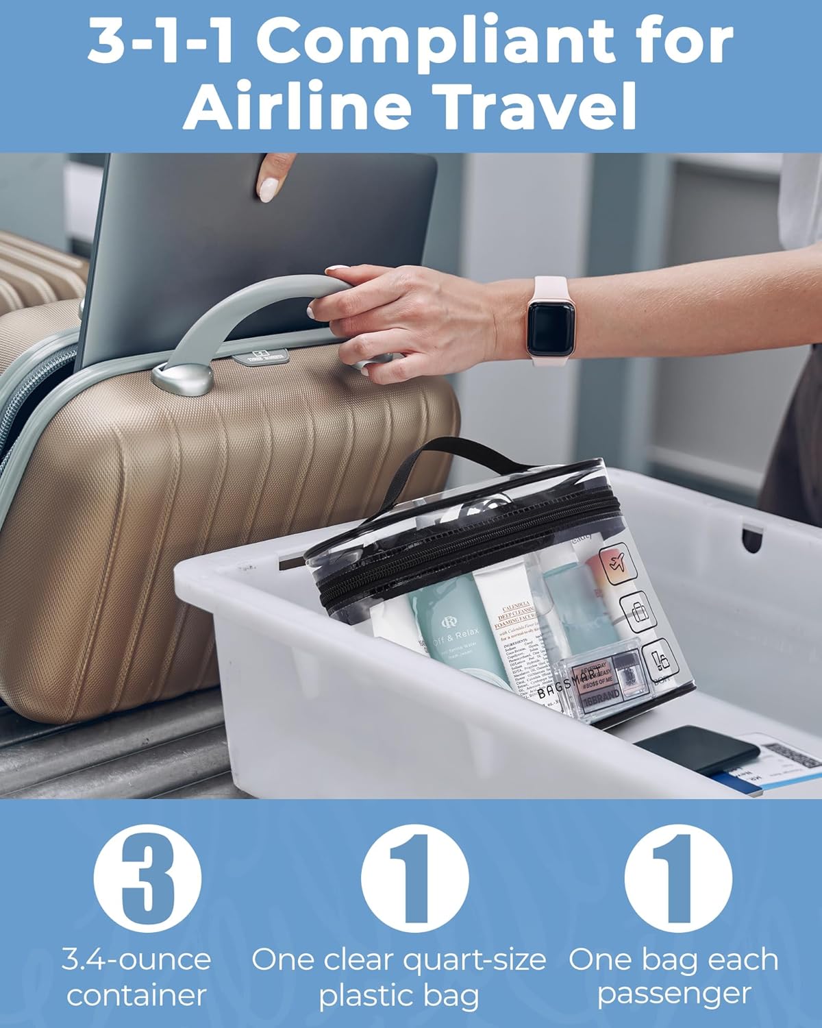 BAGSMART TSA Approved Clear Toiletry Bag 2 Pack 1