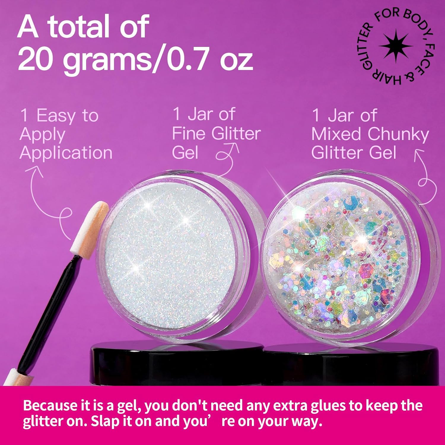 Teenitor Mermaid White Glitter Gel Set 20g for Face Body Hair