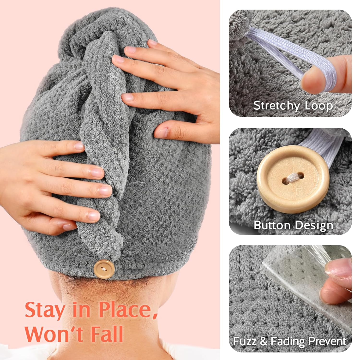 YFONG 2 Pack Thick Microfiber Hair Towel Wrap