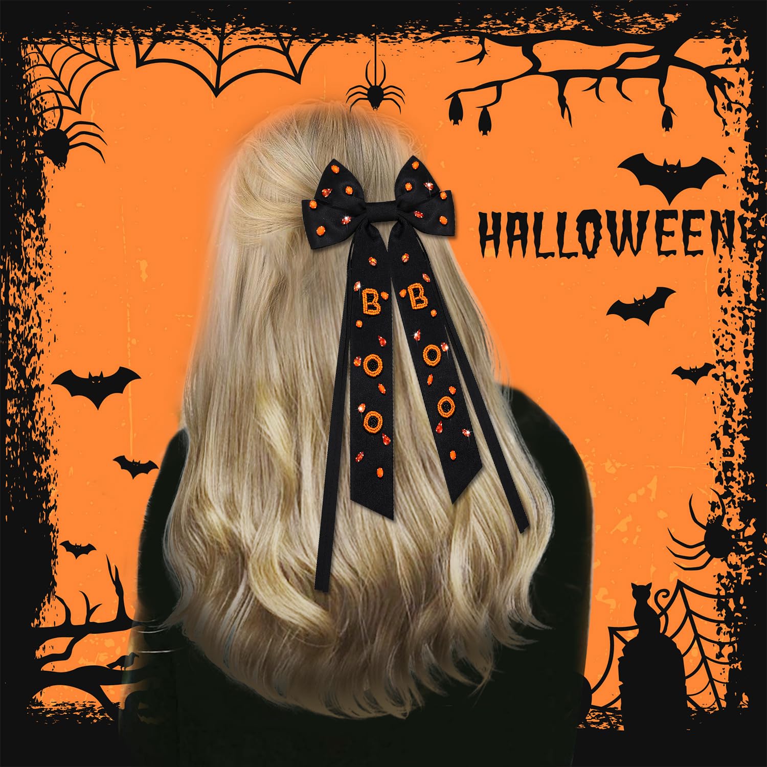 CEALXHENY Halloween Hair Bows with Rhinestone