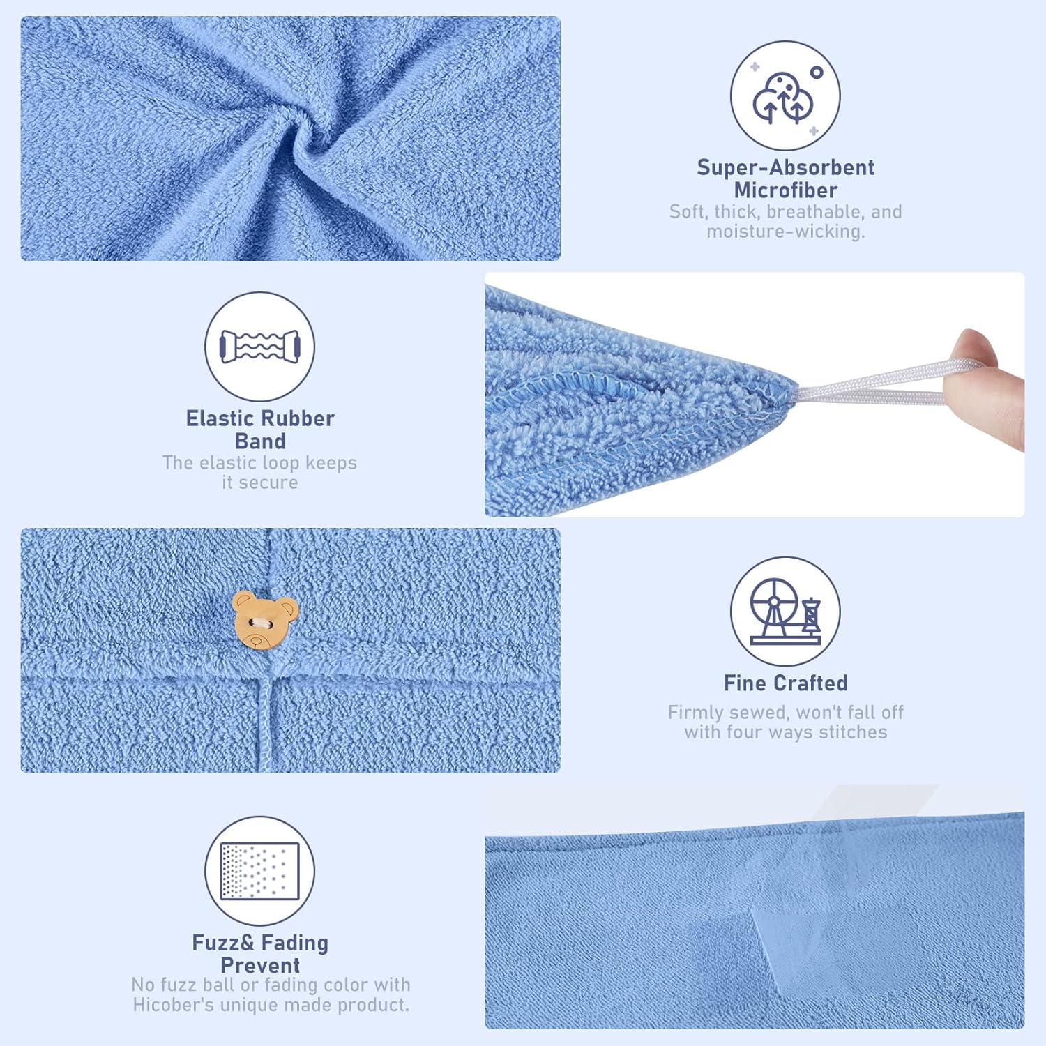 Aivoch 5pcs Microfiber Hair Towels for Wet Hair Drying and Turban Wrap