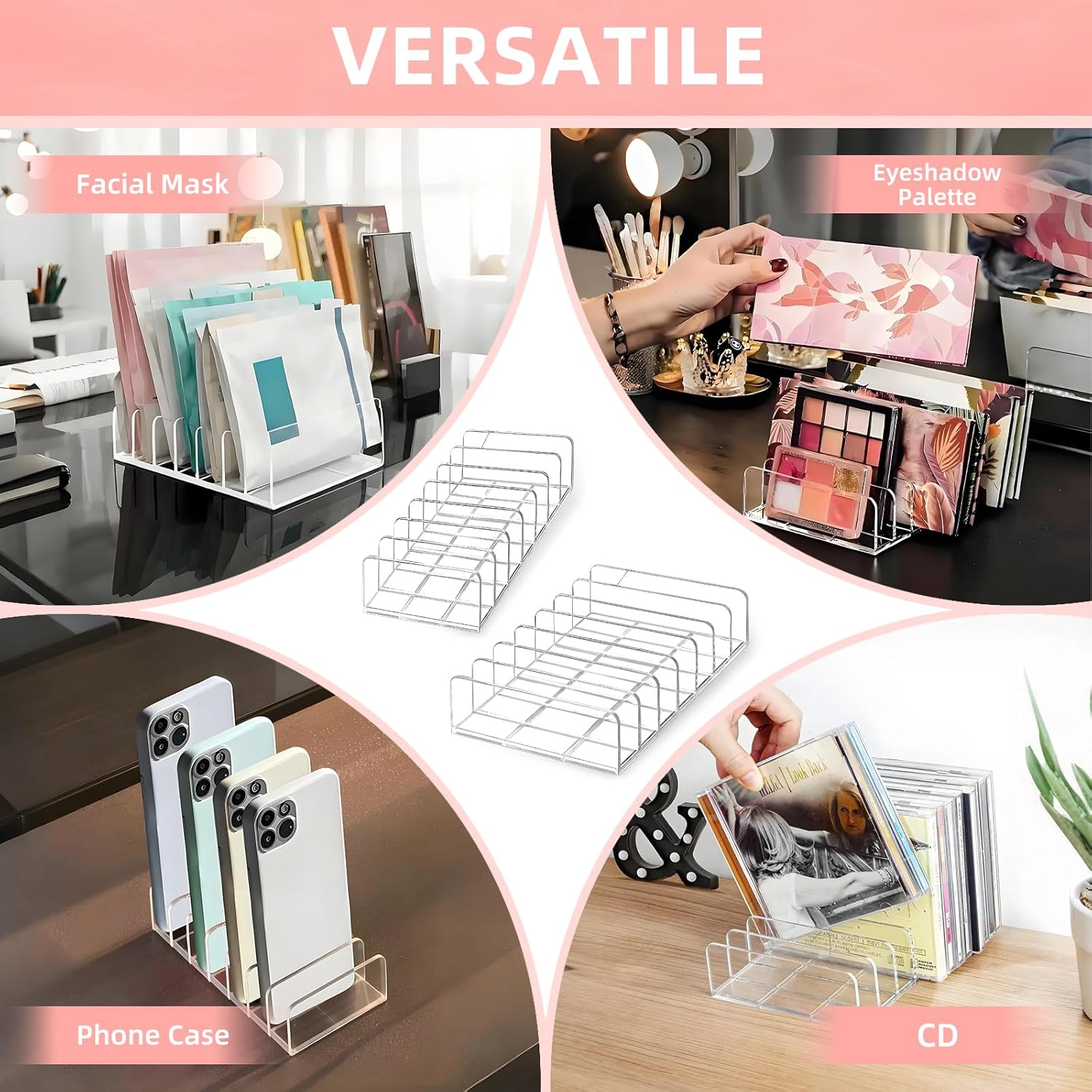 2 Pack Acrylic Makeup Palette Organizers - 7-Slot Display Cases