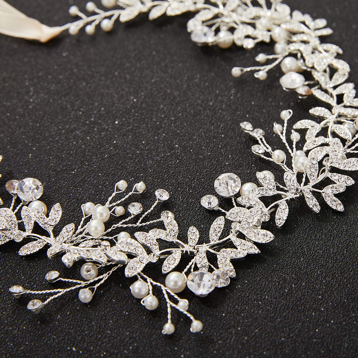 SWEETV Crystal Wedding Headband with Pearls and Rhinestones