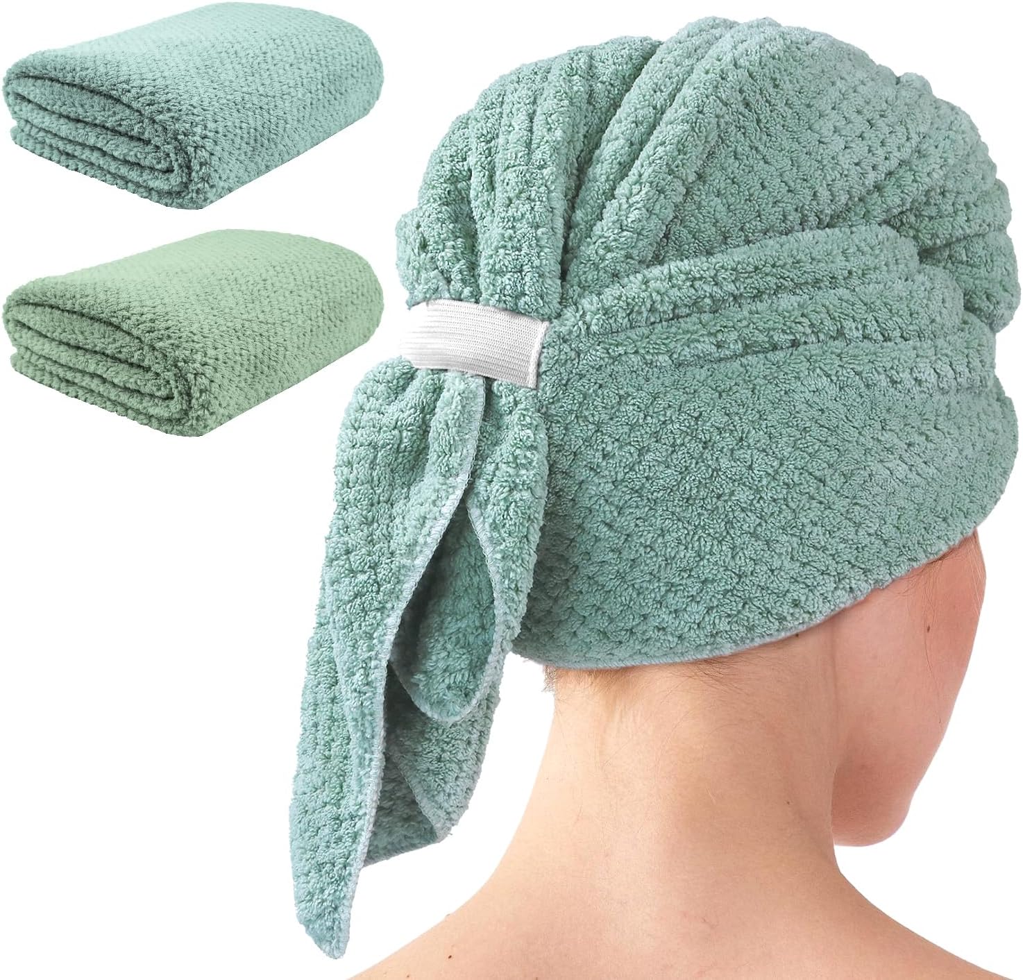 2 Pack Extra Large Microfiber Hair Towel Wrap for Women - Green