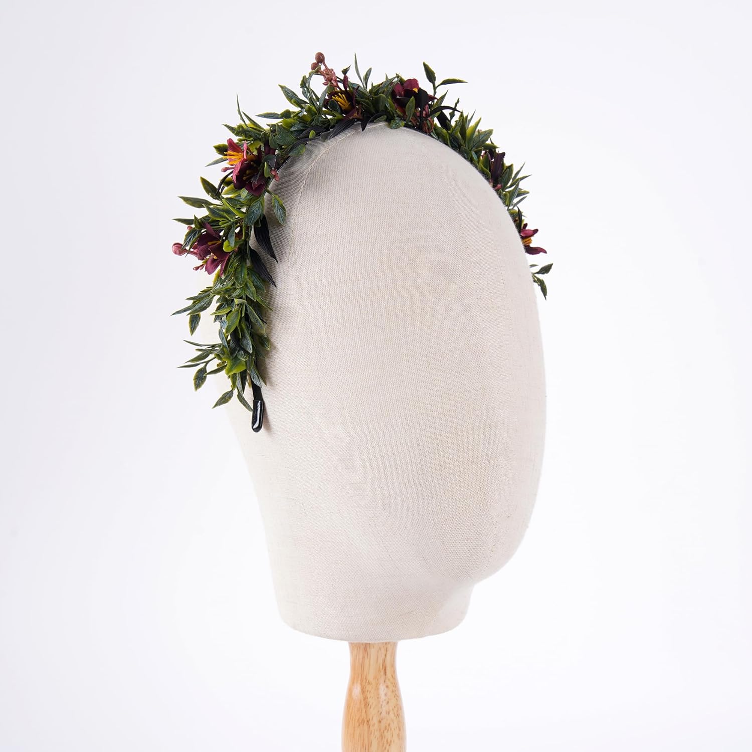 KorViSHOW Leaf Flower Crown Dark Red Headband for Women Girls