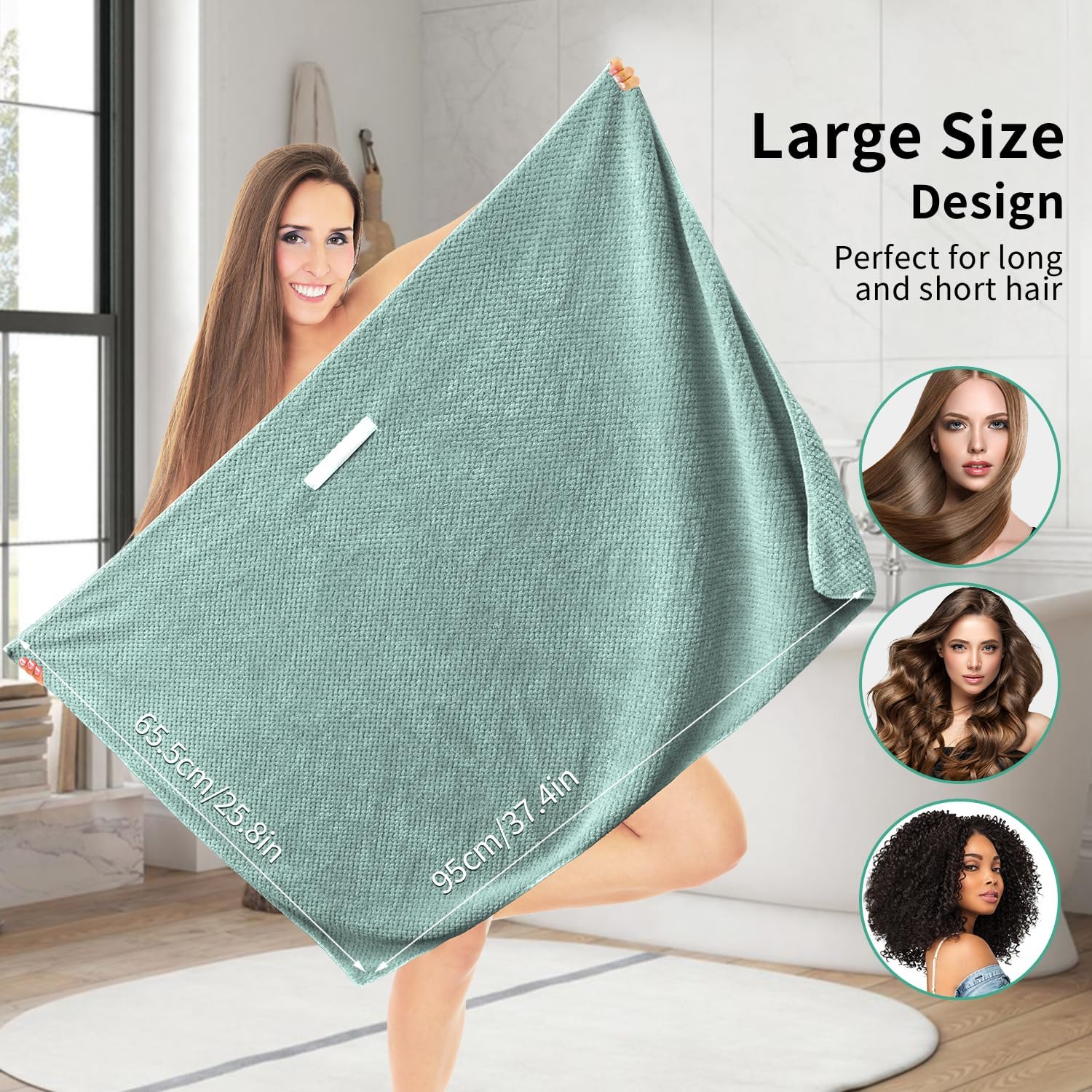 2 Pack Extra Large Microfiber Hair Towel Wrap for Women - Green