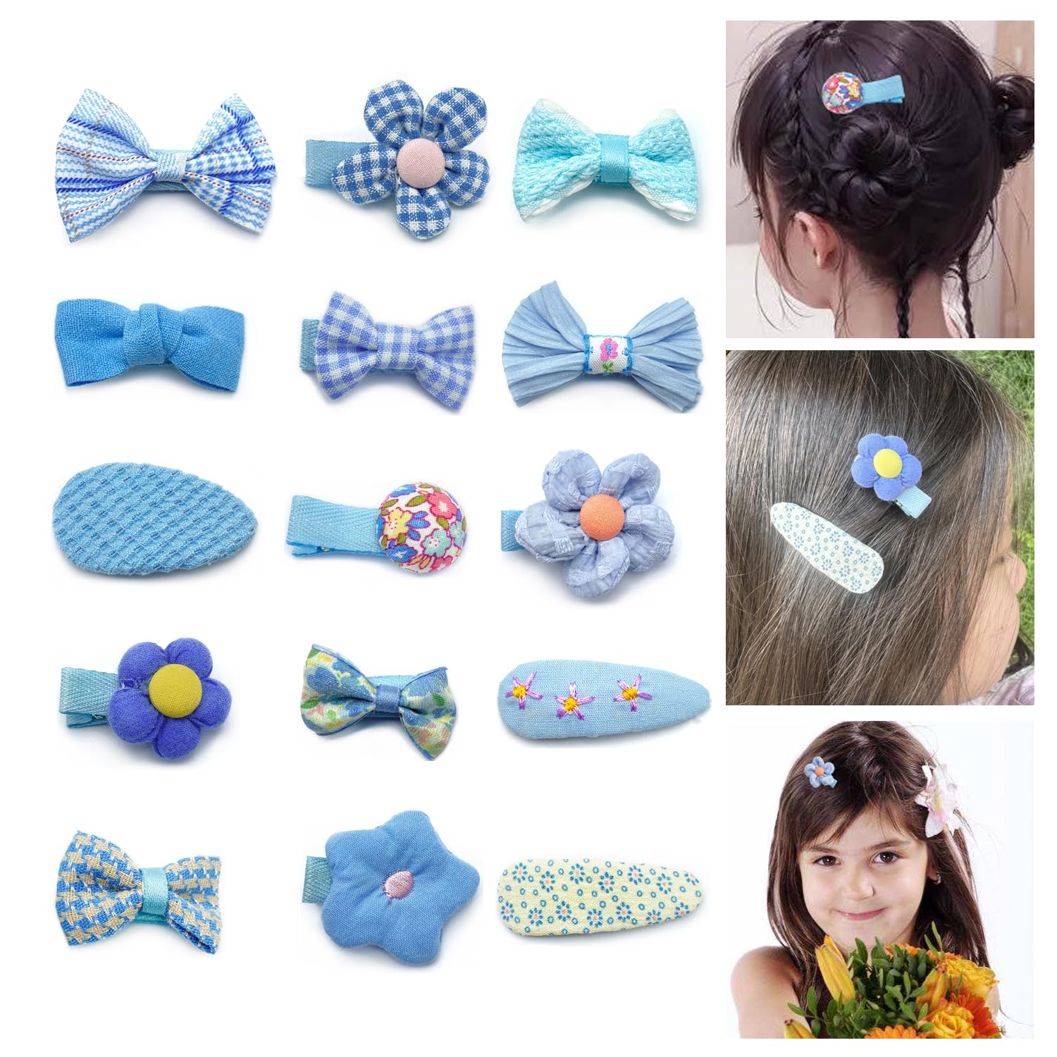 15 Pcs Cute Bows Fabric Hair Clips for Girls and Women