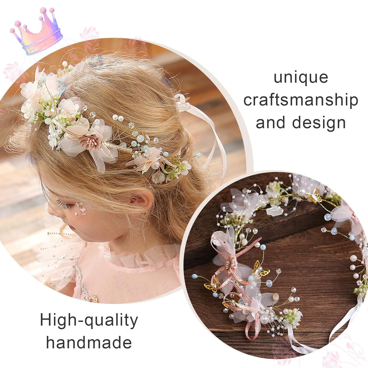 Ever Fairy Princess Flower Crystal Headpiece Pink